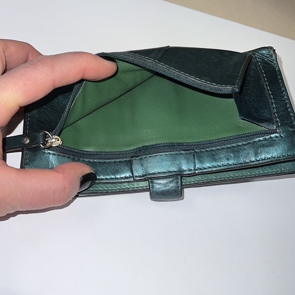 Lodis Green Metallic Leather Snap Clutch Wallet - Picture 3 of 10